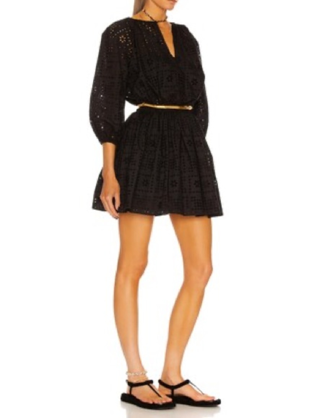 Matteau Crochet Broderie Mini Dress Black Organic Cotton Eyelet Size 1  US 2